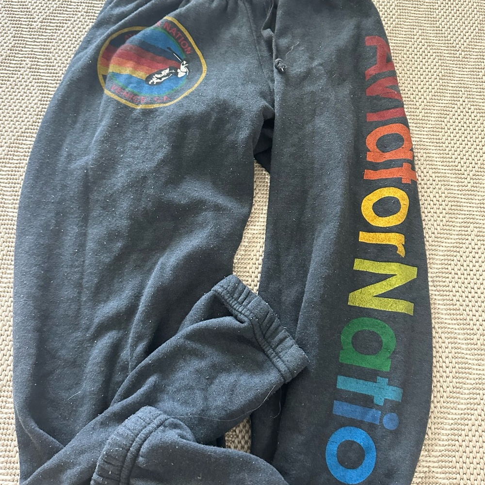 Aviator Nation Black Joggers with Rainbow Logo